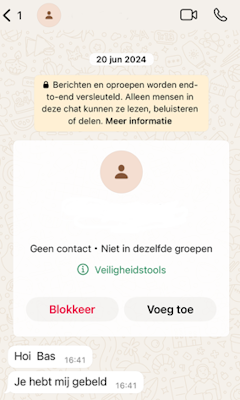 Onbekend nummer WhatsApp (iOS)